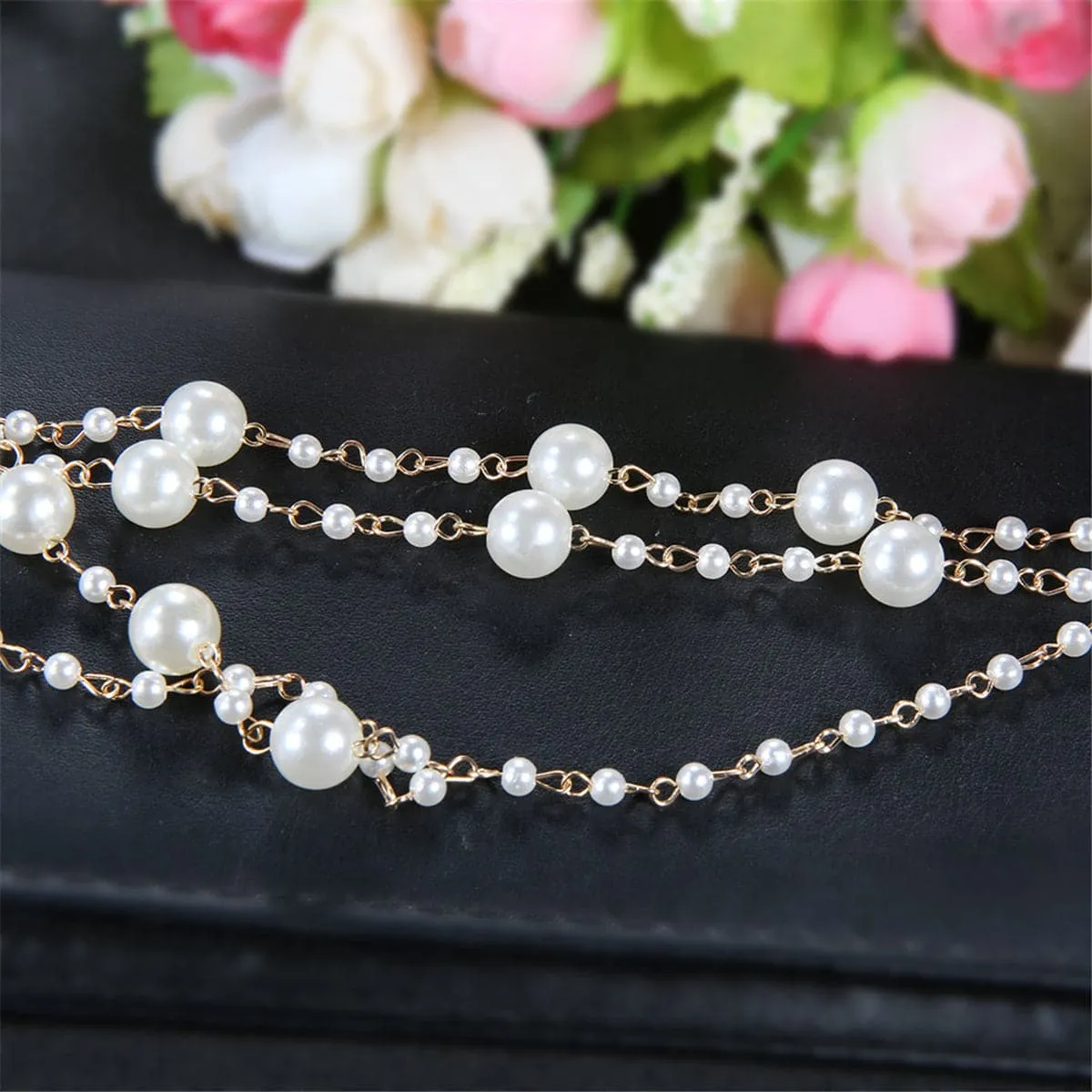 Pearl & 18K Gold-Plated Layered Ankle-To-Toe Ring Anklet