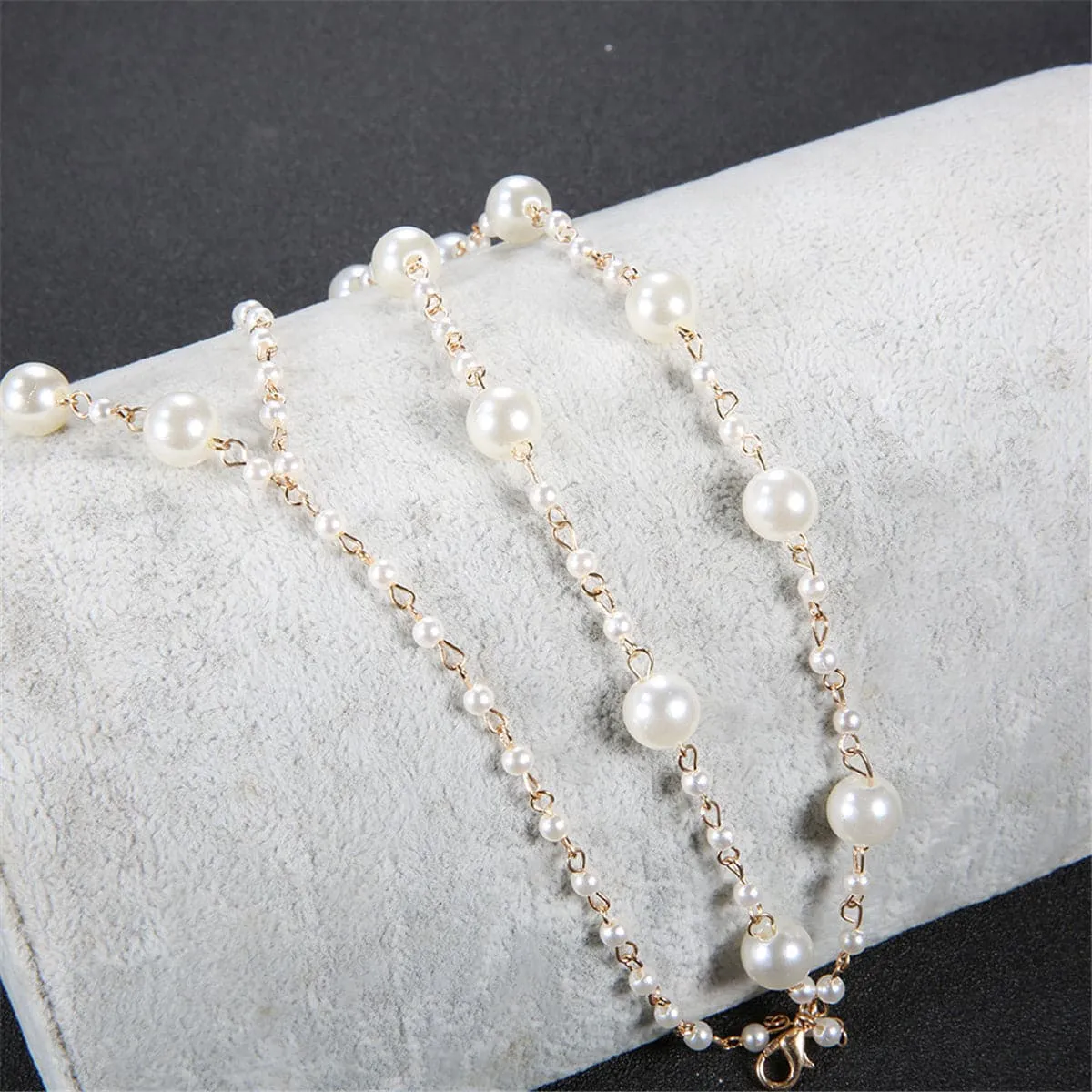 Pearl & 18K Gold-Plated Layered Ankle-To-Toe Ring Anklet