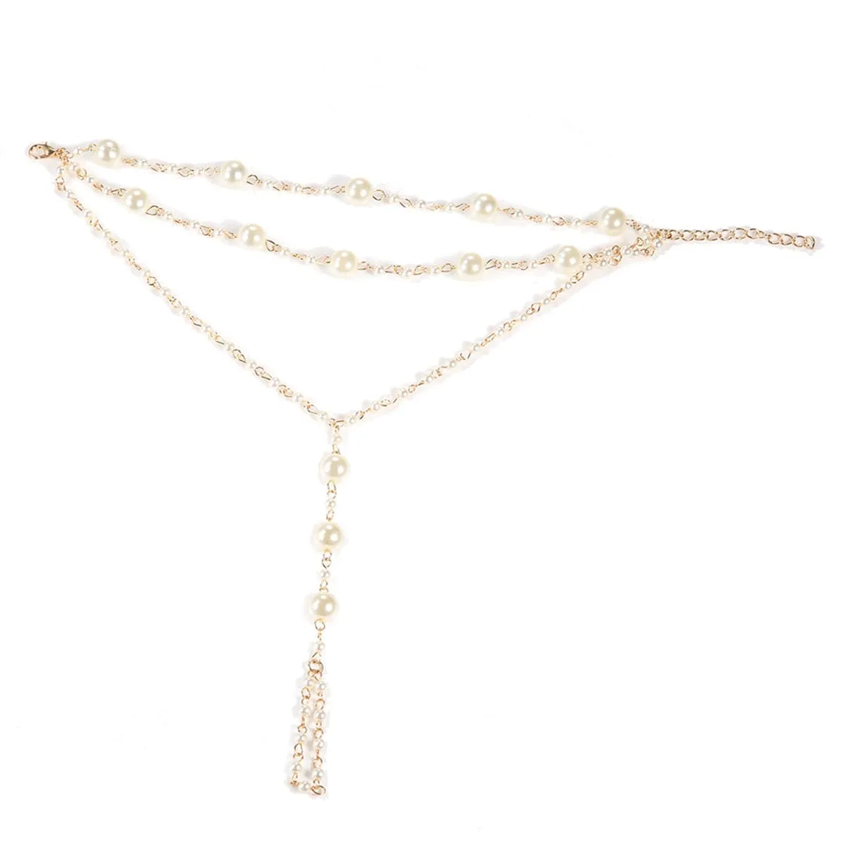 Pearl & 18K Gold-Plated Layered Ankle-To-Toe Ring Anklet