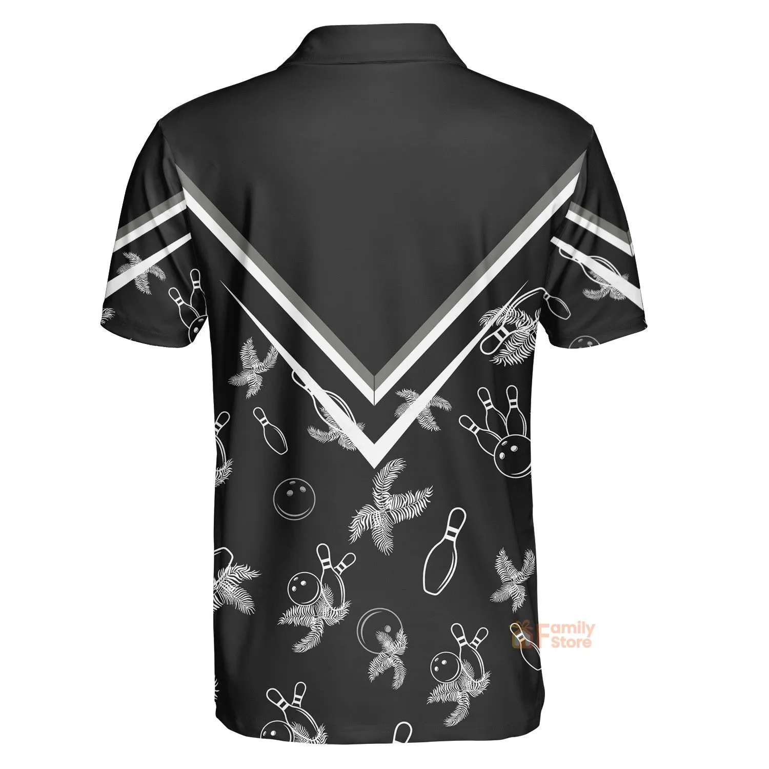 Personalize Black Bowling Monochrome Tropical Pattern Polo Shirt QT308390