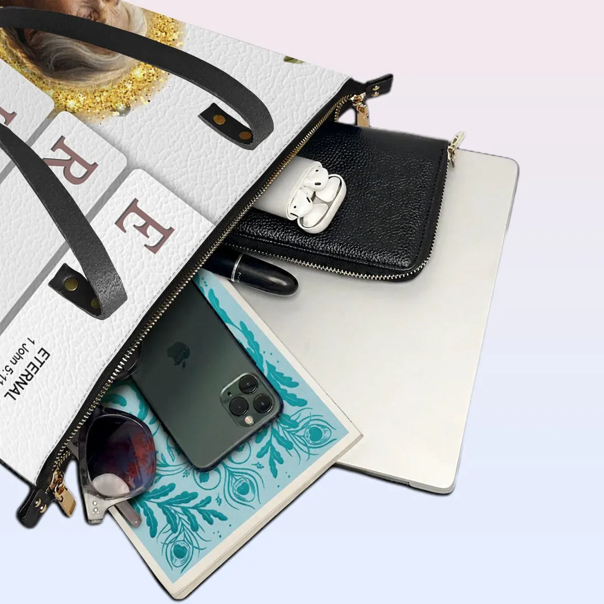 Personalized Leather Tote Bag with Bible Verses – Custom Name and Image – Uncover the sacred meaning of your name | CHRISTIANARTBAG Leather TOTE Bag
