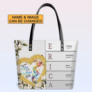 Personalized Leather Tote Bag with Bible Verses – Custom Name and Image – Uncover the sacred meaning of your name | CHRISTIANARTBAG Leather TOTE Bag