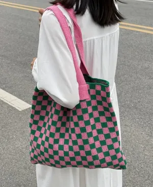 Pink and Green Knit tote bag