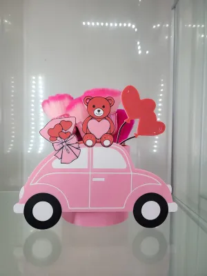 Pink Car Makeup Brush Holder – Adorable Teddy Bear & Heart Design