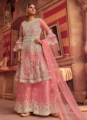 Pink Heavy Embroidered Designer Sharara Style Suit