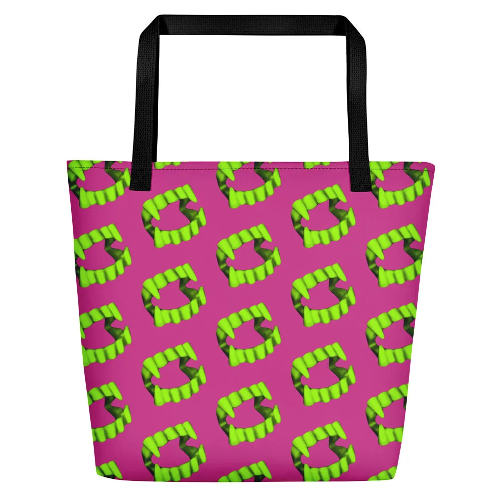Pink Vampire Fang Teeth Beach Bag