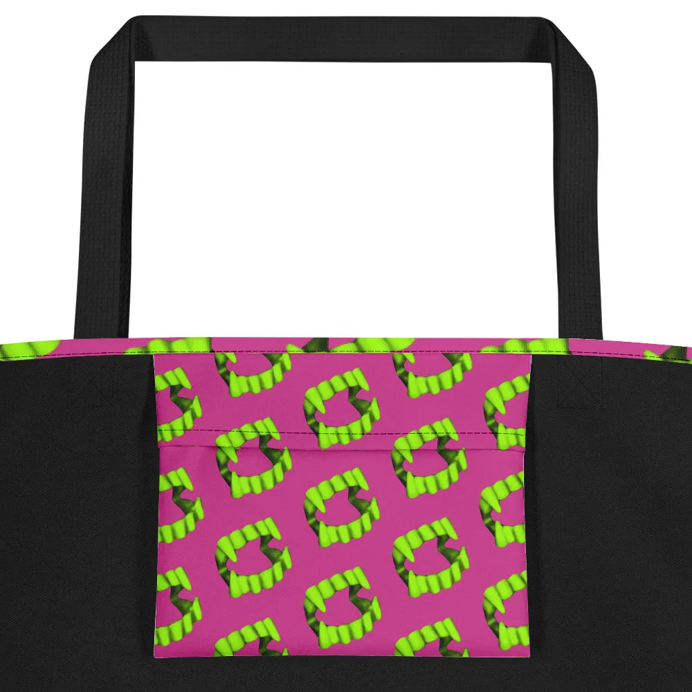 Pink Vampire Fang Teeth Beach Bag