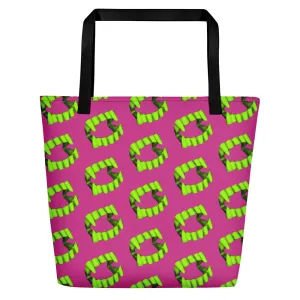 Pink Vampire Fang Teeth Beach Bag