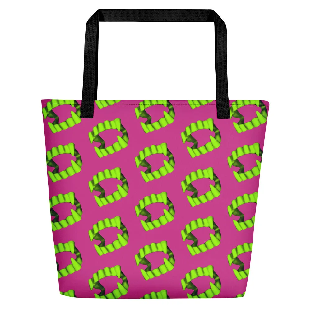 Pink Vampire Fang Teeth Beach Bag