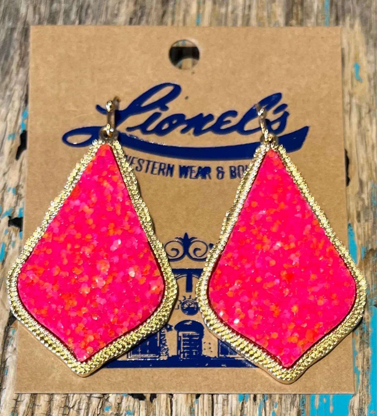 Pink/Orange Glitter Designer Look Earrings/Gold