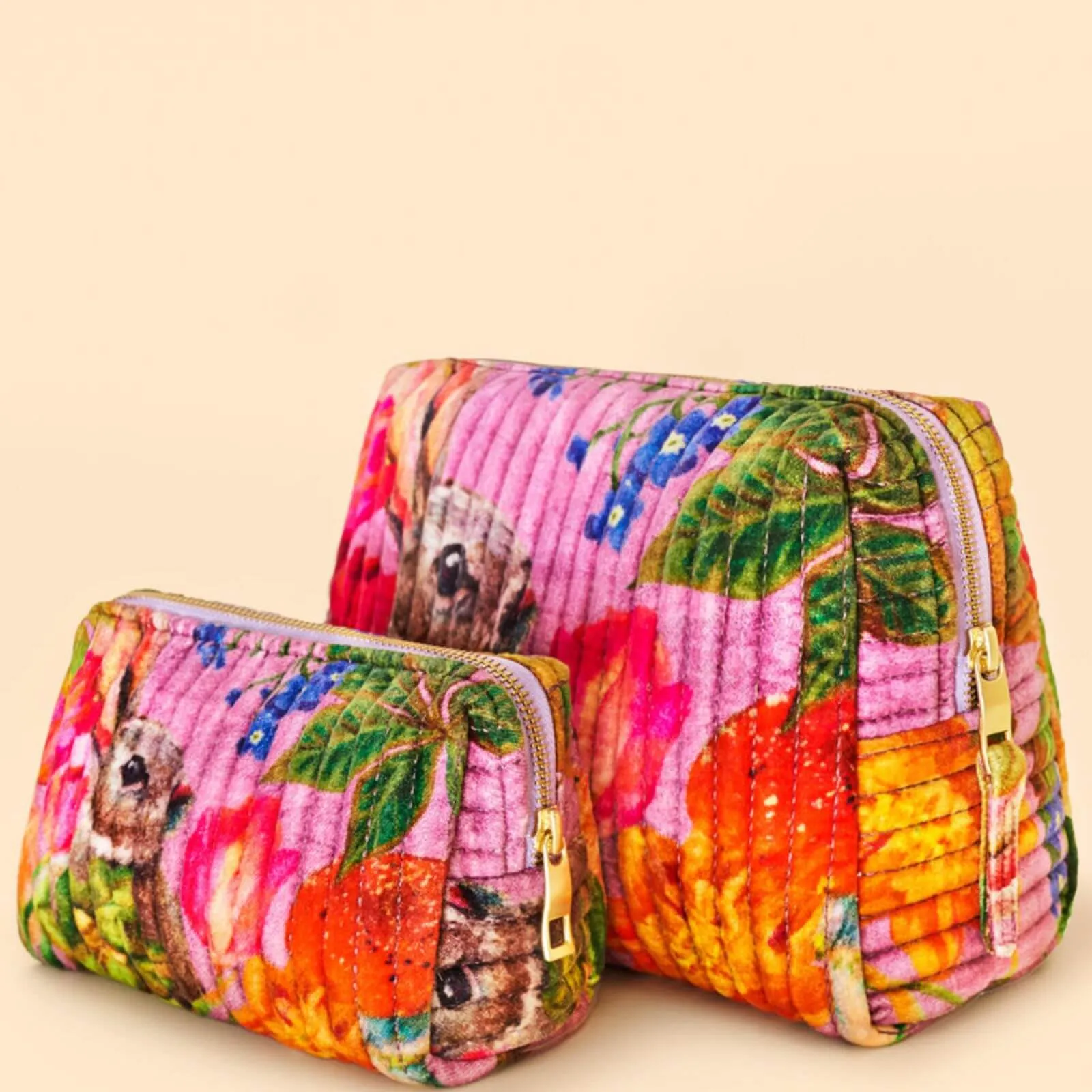 Powder Whimsical Woodland Quilted Printed Velvet Vanity Bag