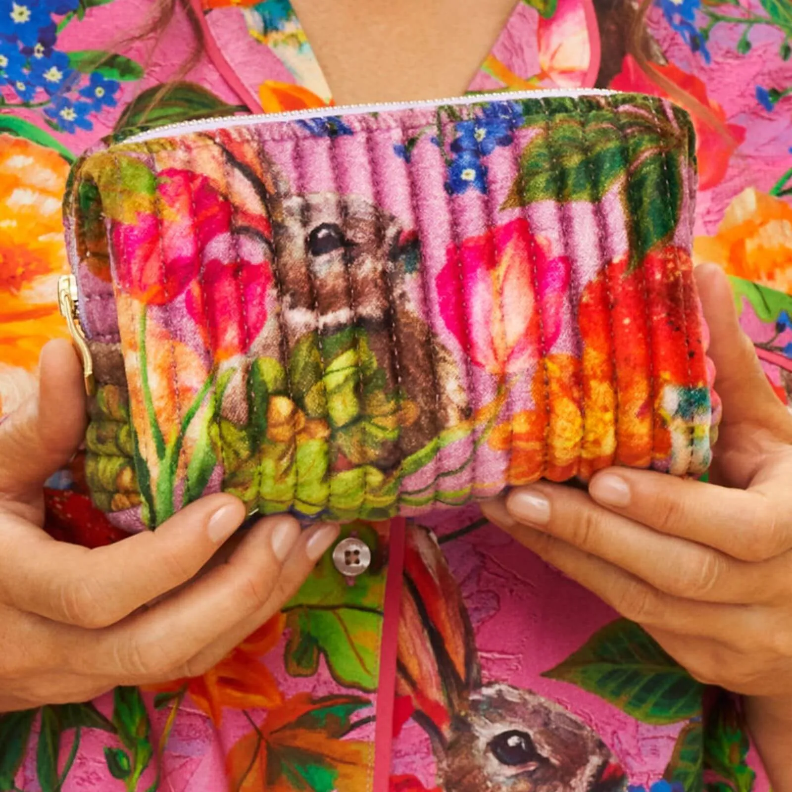 Powder Whimsical Woodland Quilted Printed Velvet Vanity Bag