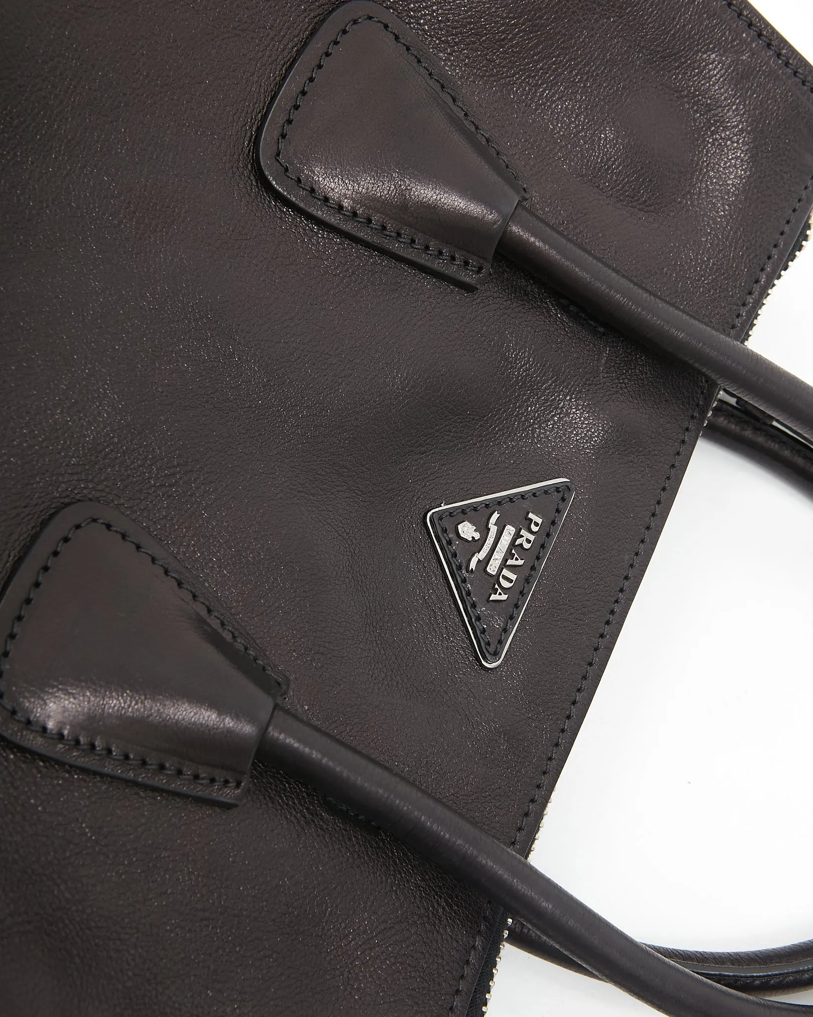 Prada Black Leather Glace Calf Twin Pocket Tote Bag