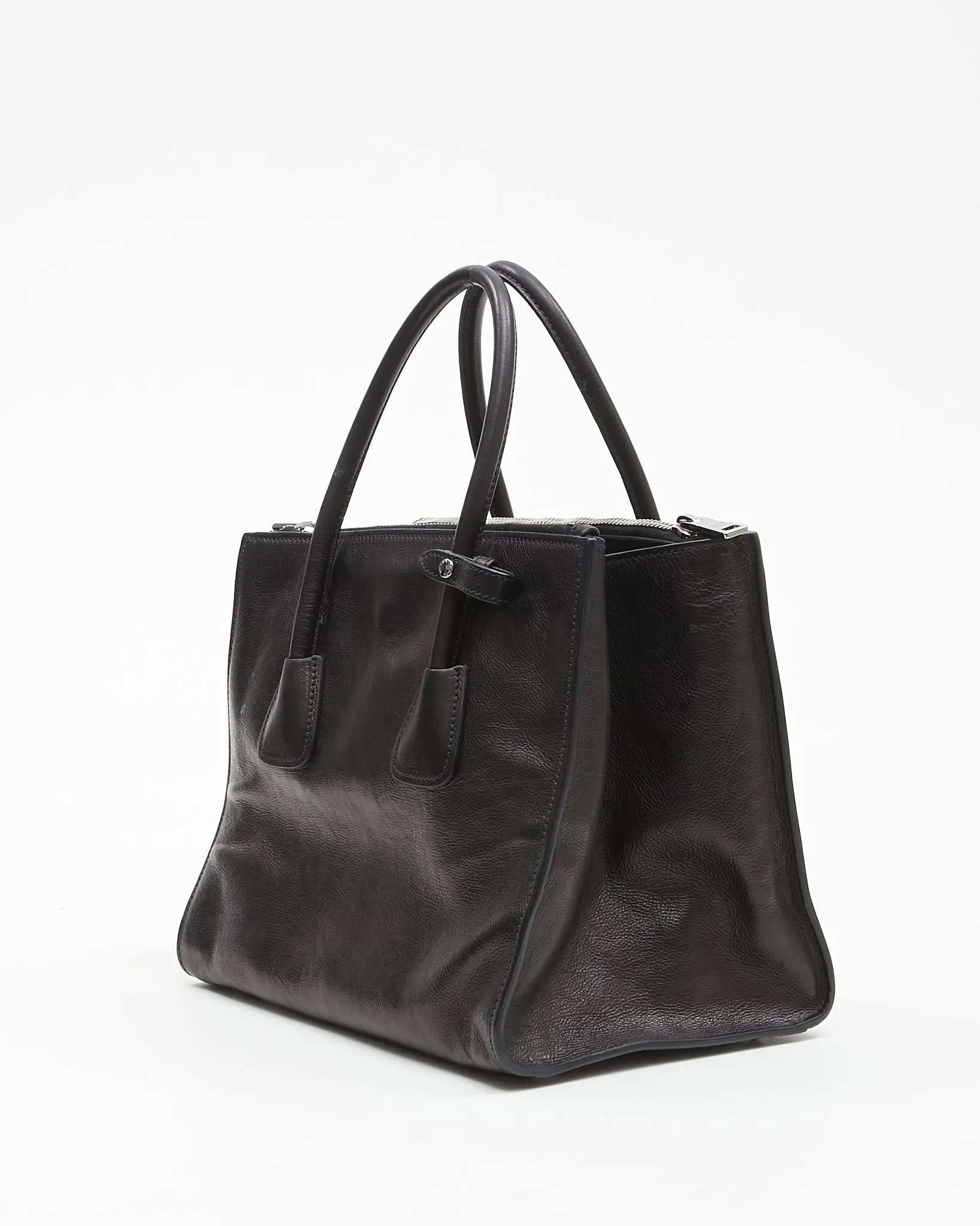 Prada Black Leather Glace Calf Twin Pocket Tote Bag
