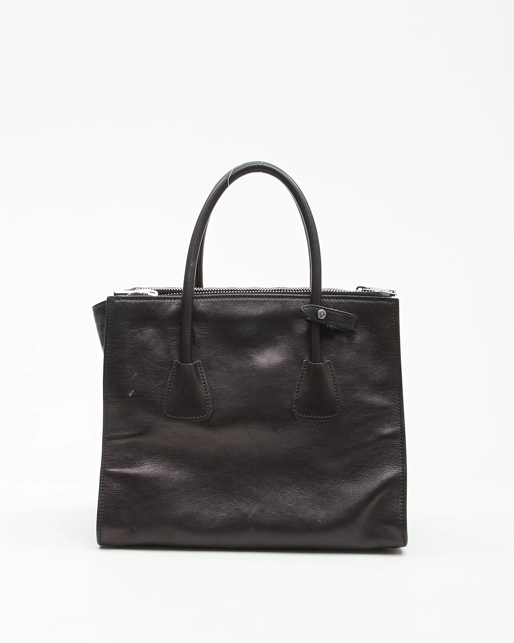 Prada Black Leather Glace Calf Twin Pocket Tote Bag