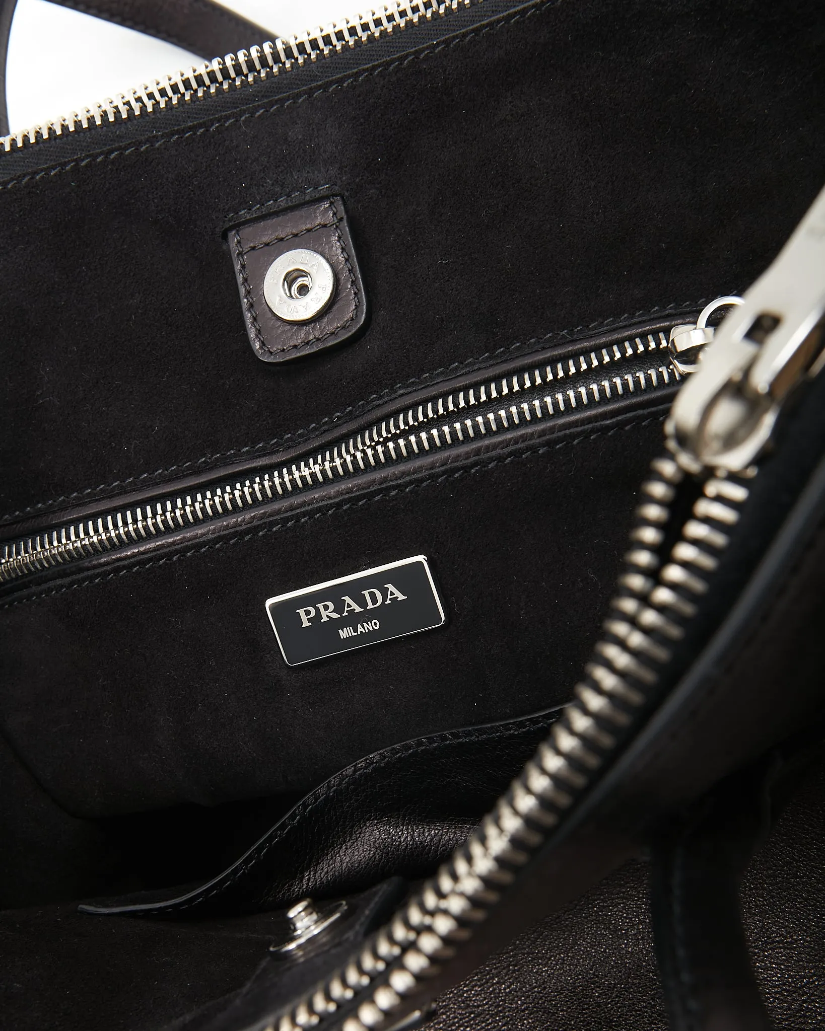 Prada Black Leather Glace Calf Twin Pocket Tote Bag