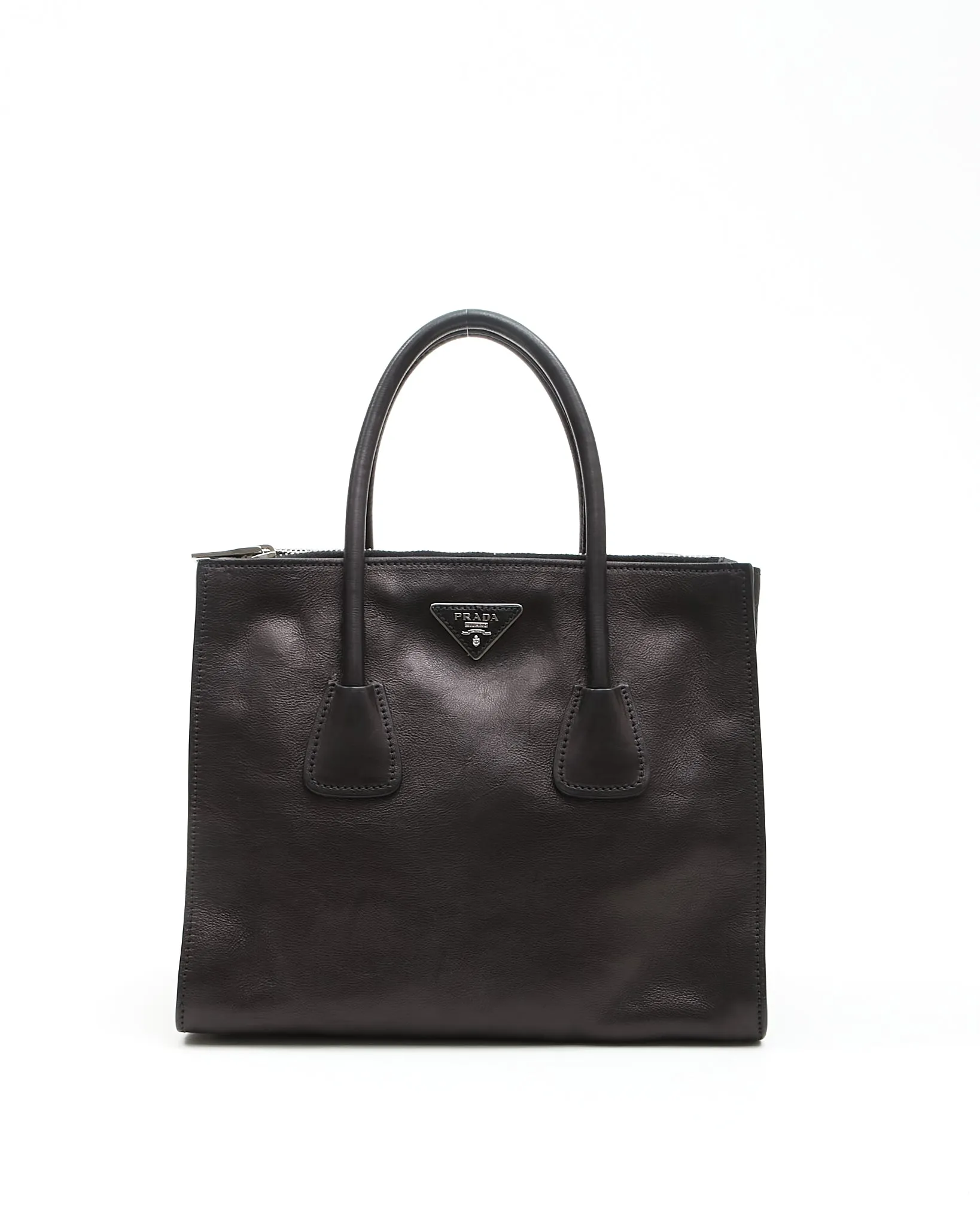 Prada Black Leather Glace Calf Twin Pocket Tote Bag