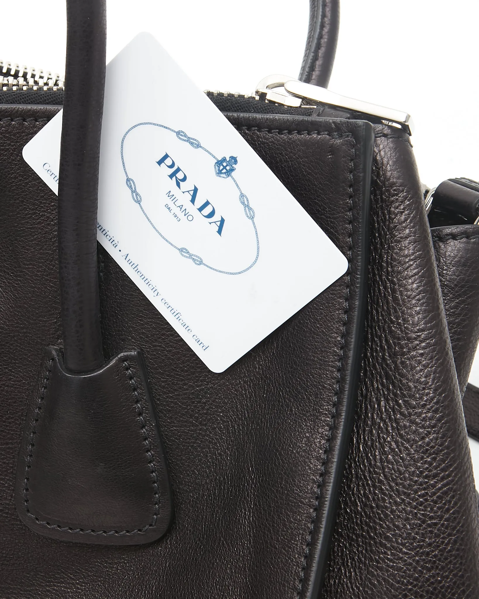 Prada Black Leather Glace Calf Twin Pocket Tote Bag