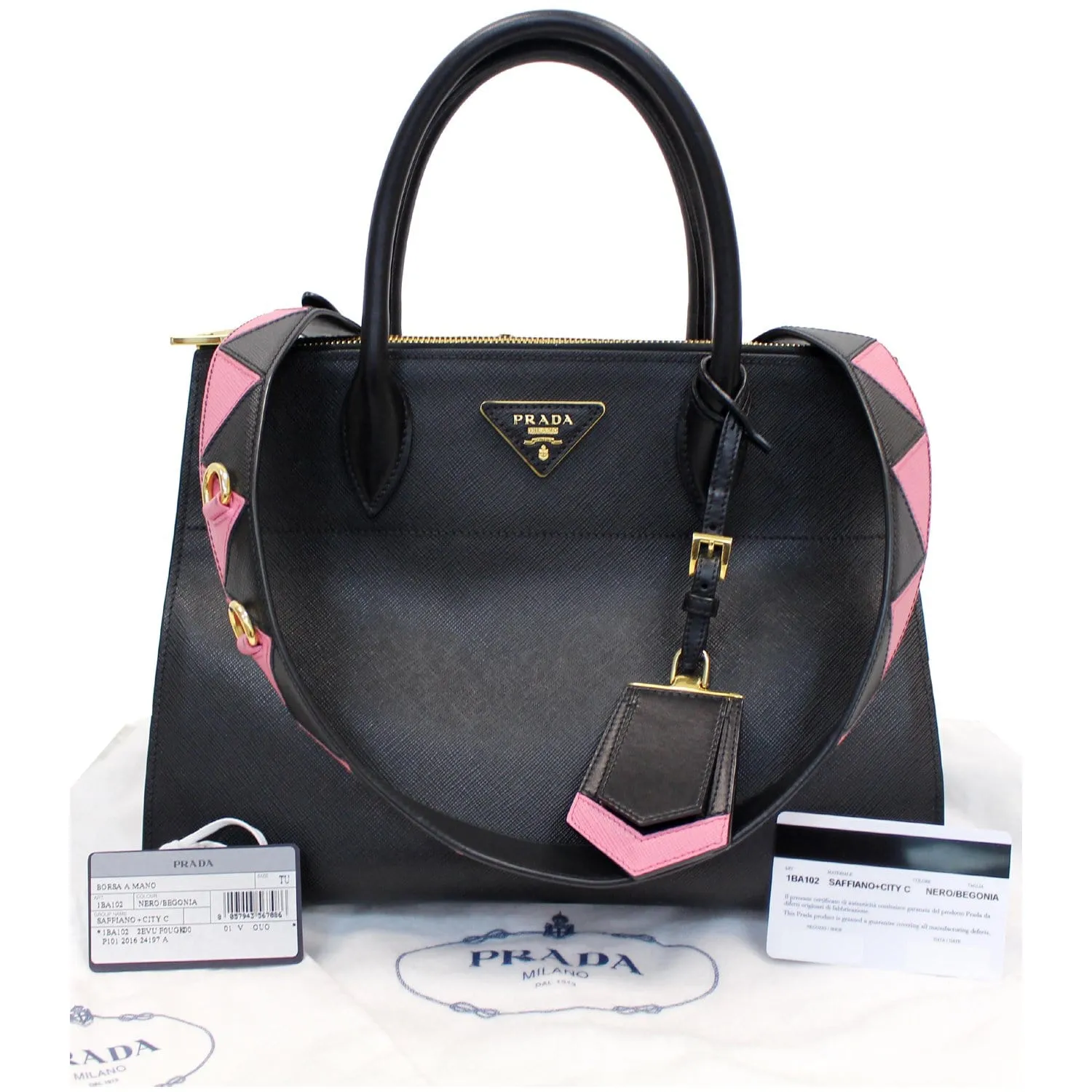 PRADA Paradigme Saffiano Leather Tote Shoulder Bag Black