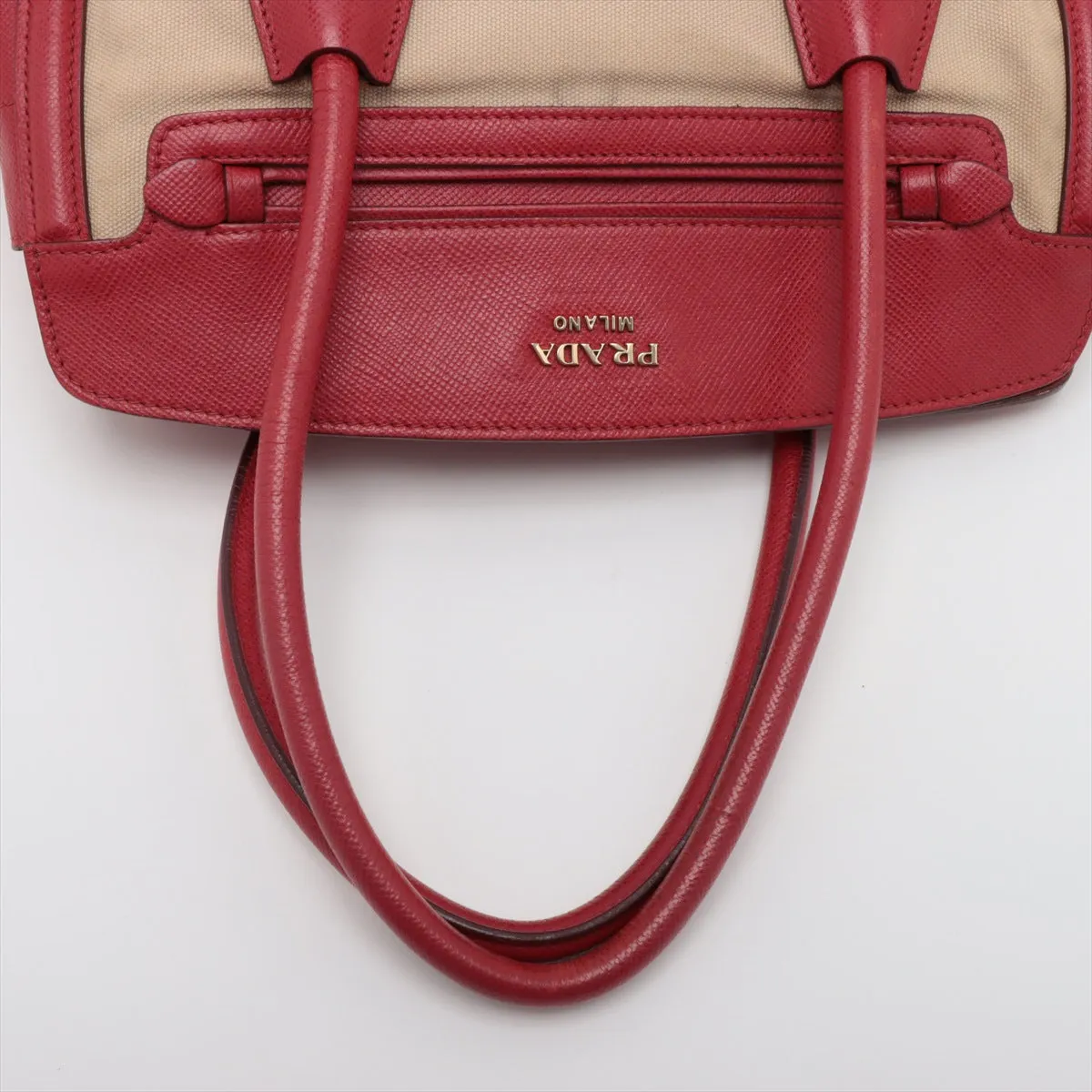 Prada Red/Beige Saffiano Cuir-Trimmed Canapa Tote #1815