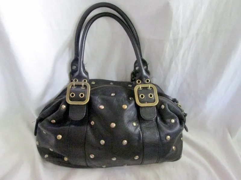 PRAGUE Cowhide Leather Shoulder Bag Tote Handbag Satchel Bowler BLACK M
