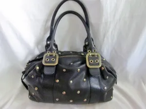 PRAGUE Cowhide Leather Shoulder Bag Tote Handbag Satchel Bowler BLACK M