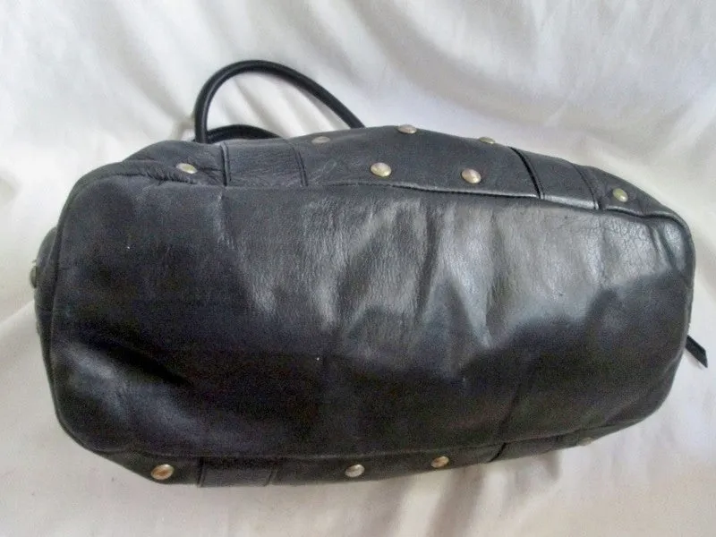 PRAGUE Cowhide Leather Shoulder Bag Tote Handbag Satchel Bowler BLACK M