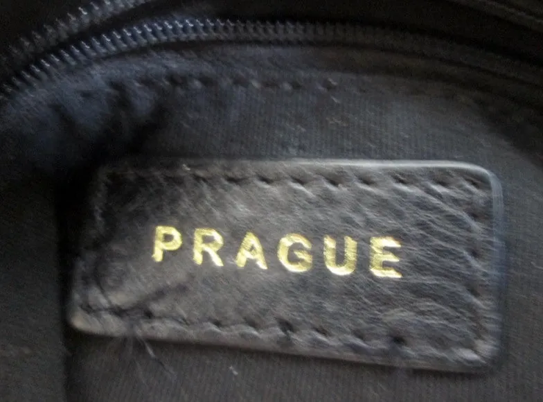PRAGUE Cowhide Leather Shoulder Bag Tote Handbag Satchel Bowler BLACK M