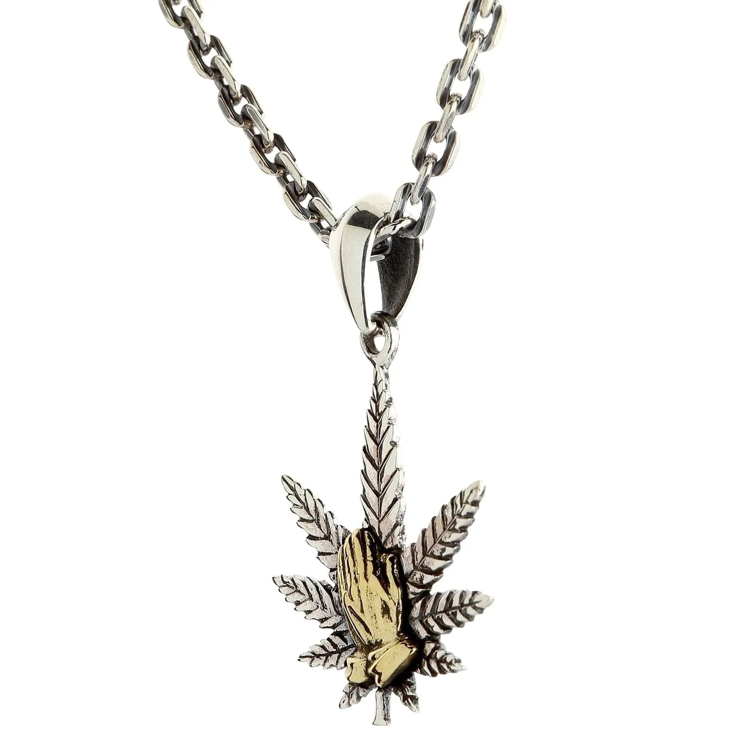 Praying Hands Marijuana Sterling Silver Pendant Necklace
