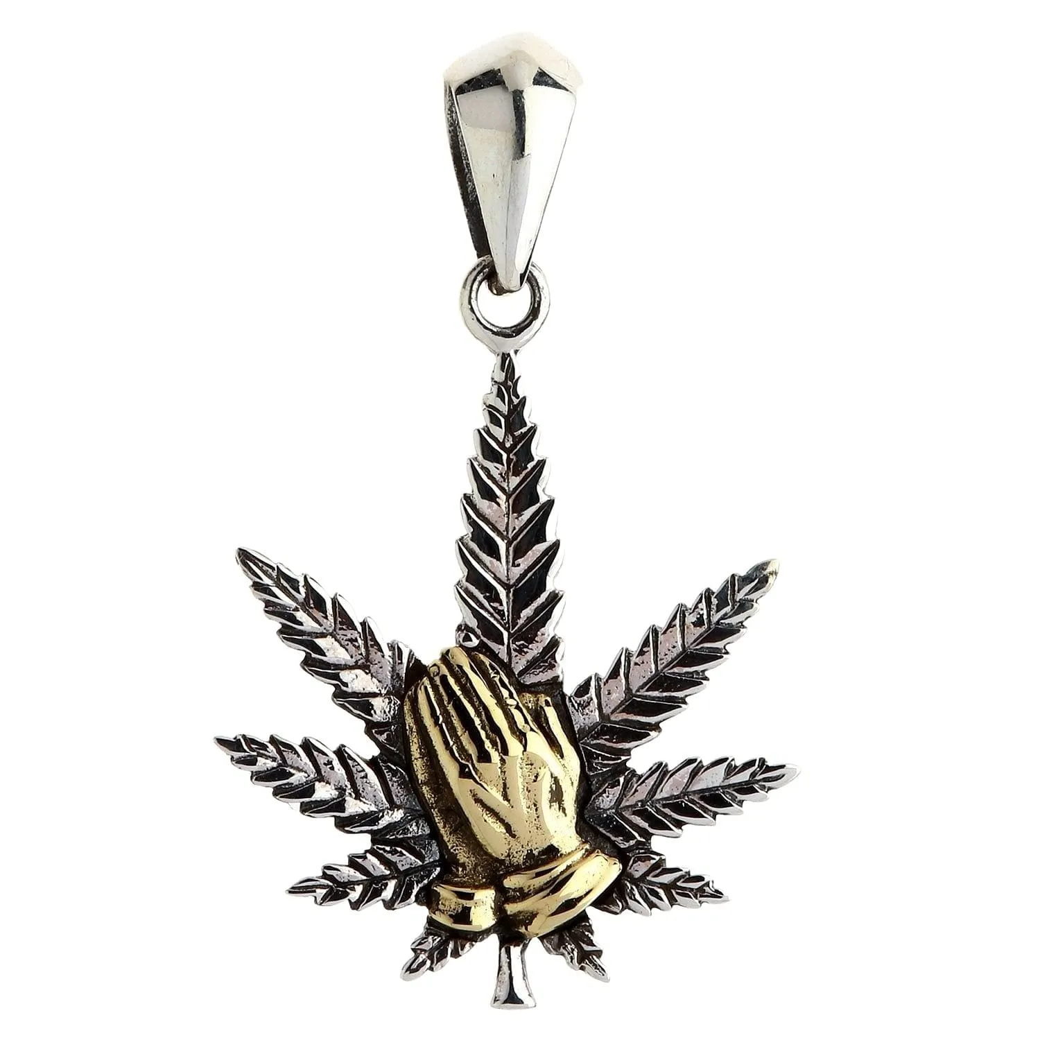 Praying Hands Marijuana Sterling Silver Pendant Necklace
