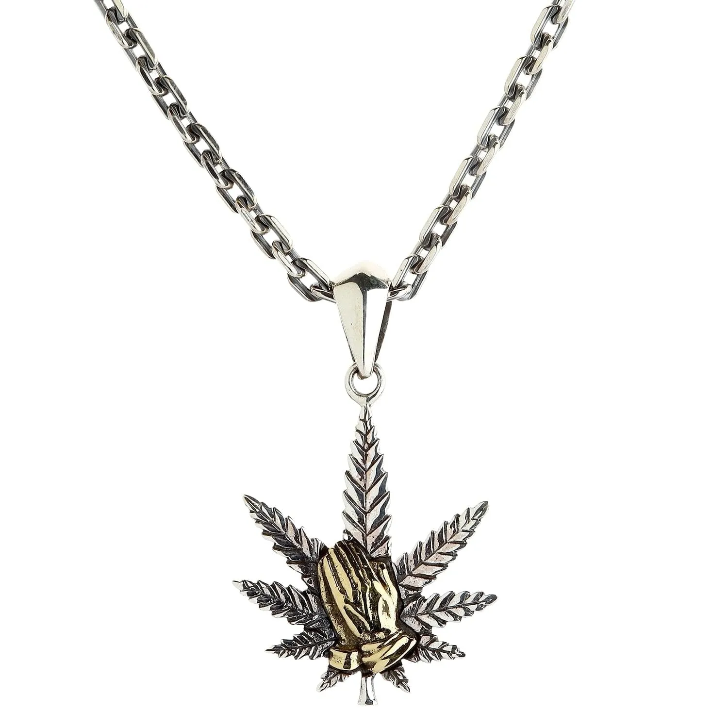Praying Hands Marijuana Sterling Silver Pendant Necklace