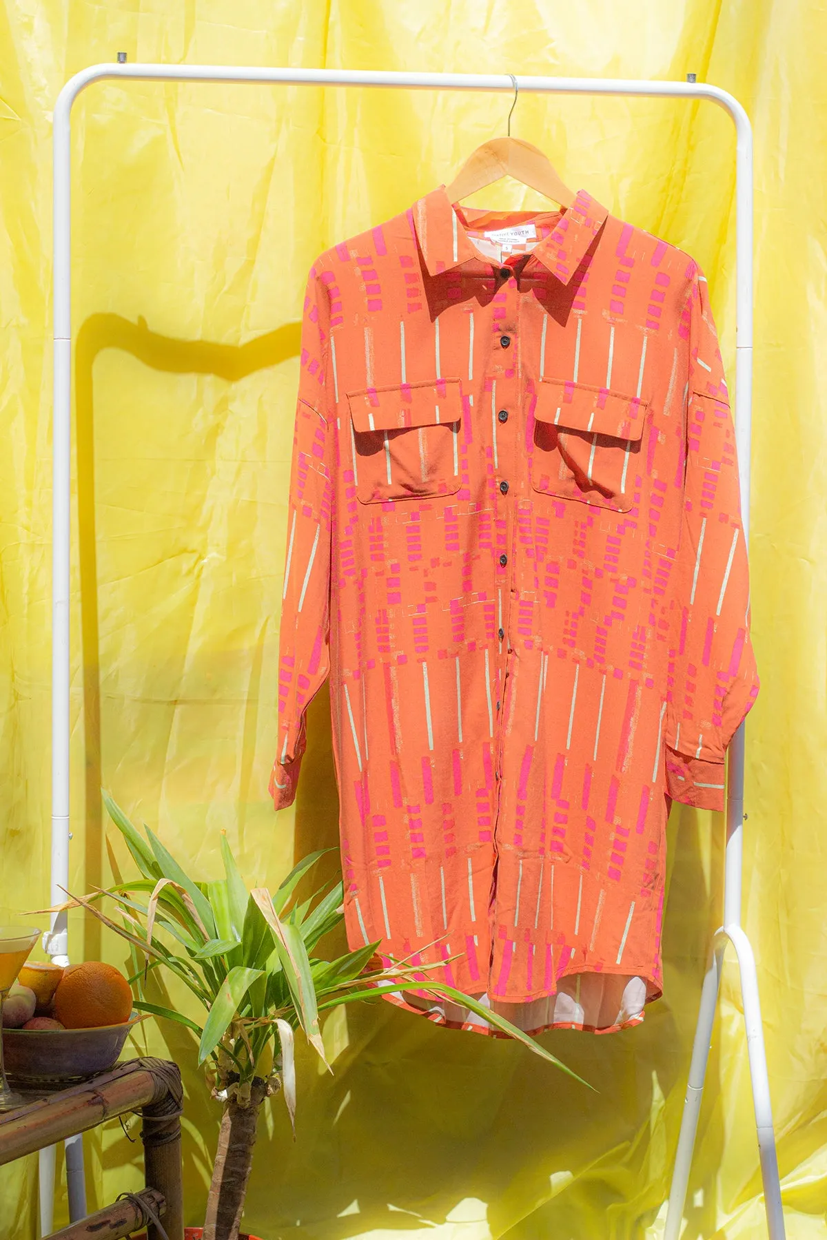 Printed Button Down Shirt Dress