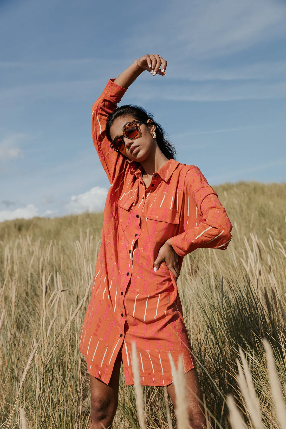 Printed Button Down Shirt Dress