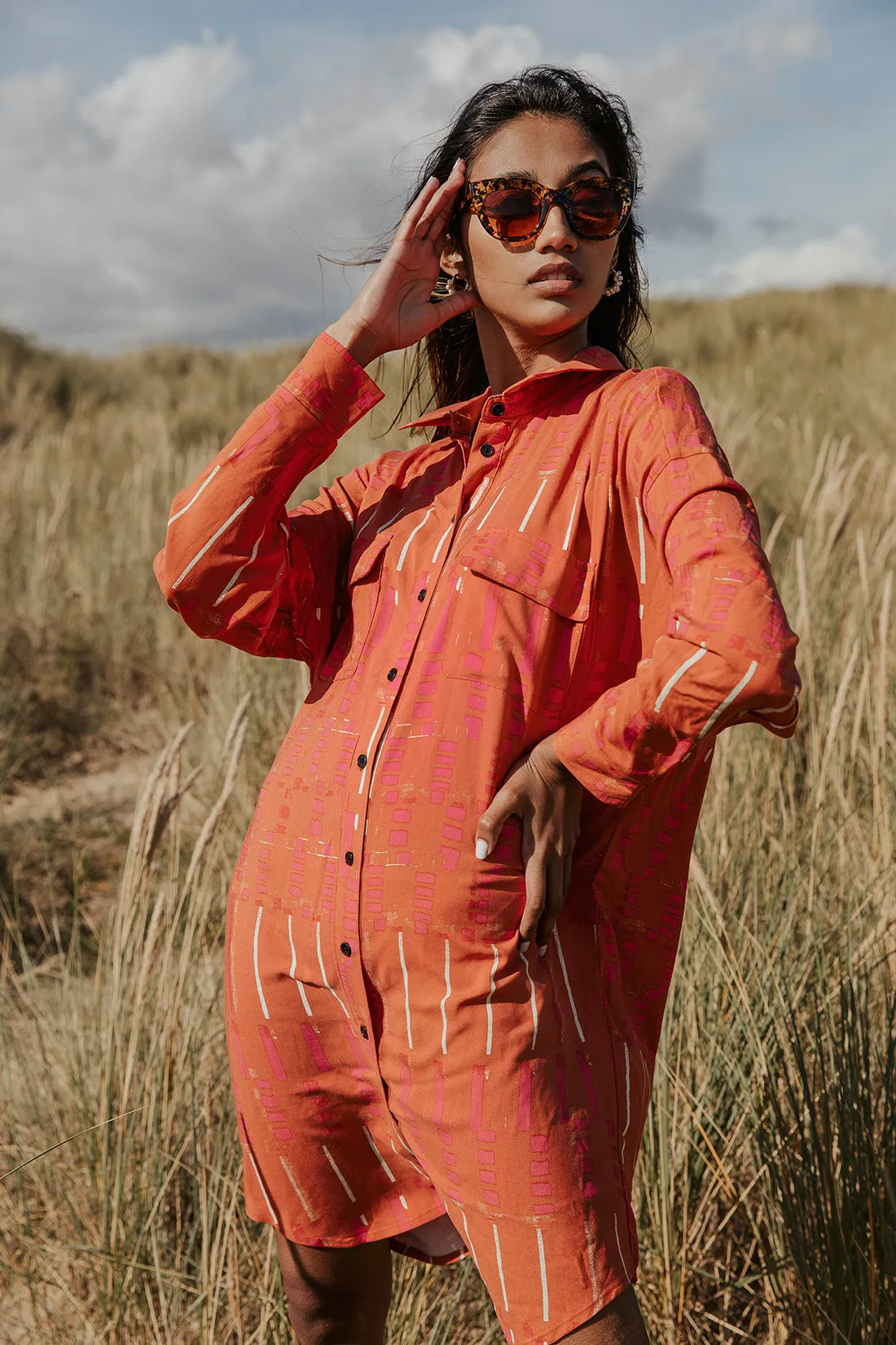 Printed Button Down Shirt Dress