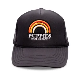 Puppies Rainbow Foam Trucker Hat by Puppies Make Me Happy| Black