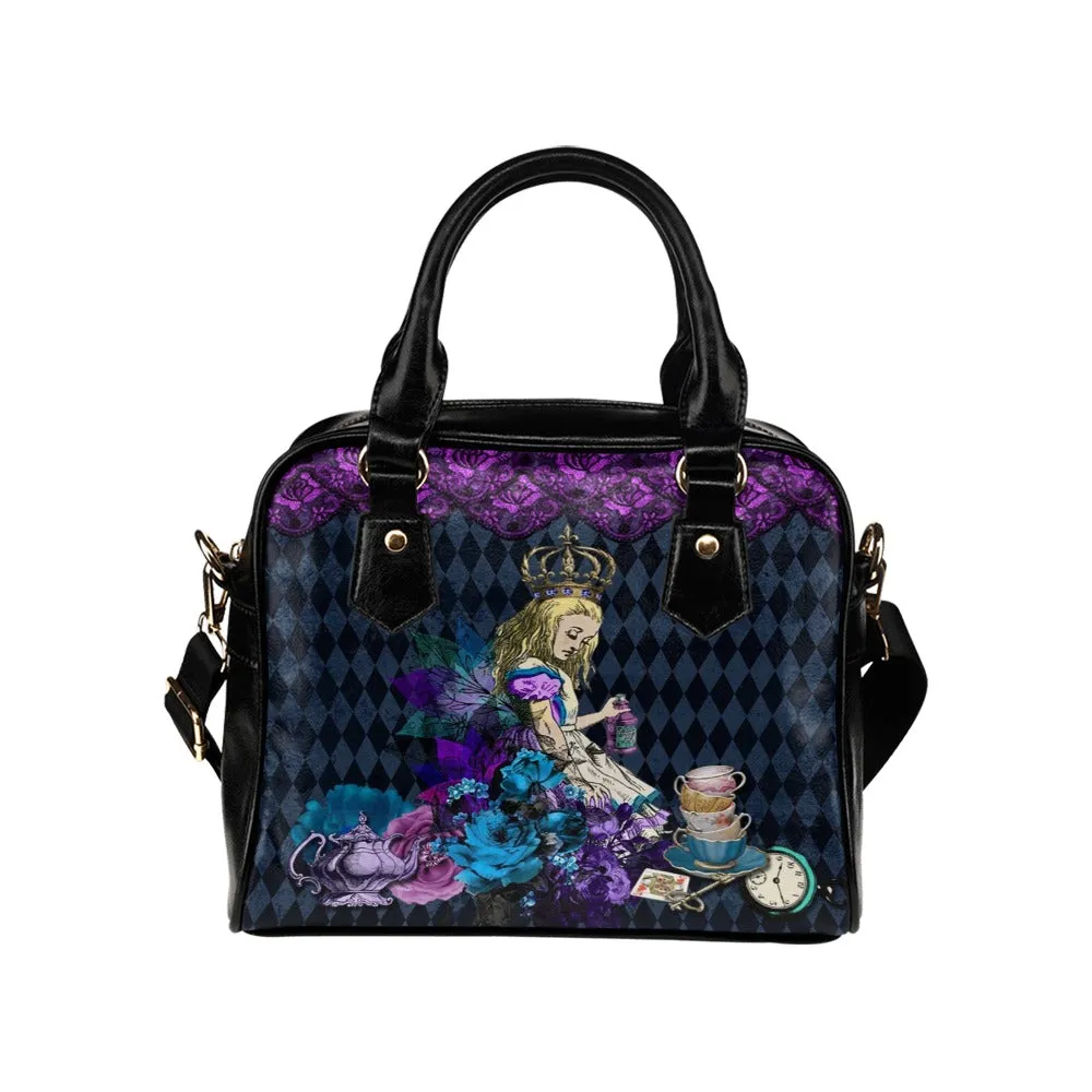 Purple Alice In Wonderland Handbag, Bowler Bag Purse