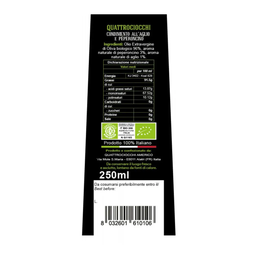 Quattrociocchi Garlic Infused Bio Extra Virgin Olive Oil (250ml)