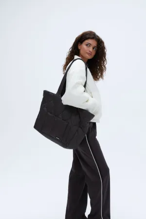 Quilted Nylon Tote Bag - Coffee Bean