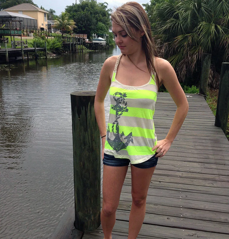 Racerback Tank Top - Country Shore - Rope Anchor - Yellow Striped