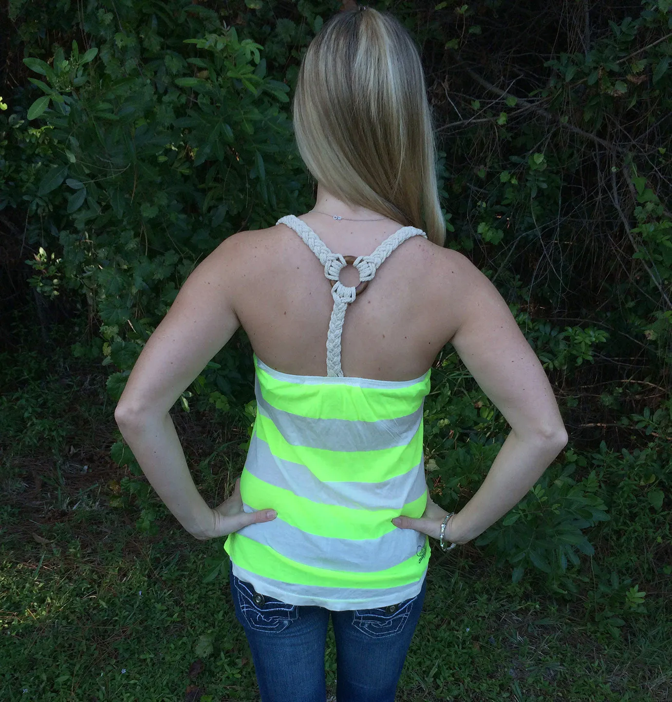 Racerback Tank Top - Country Shore - Rope Anchor - Yellow Striped
