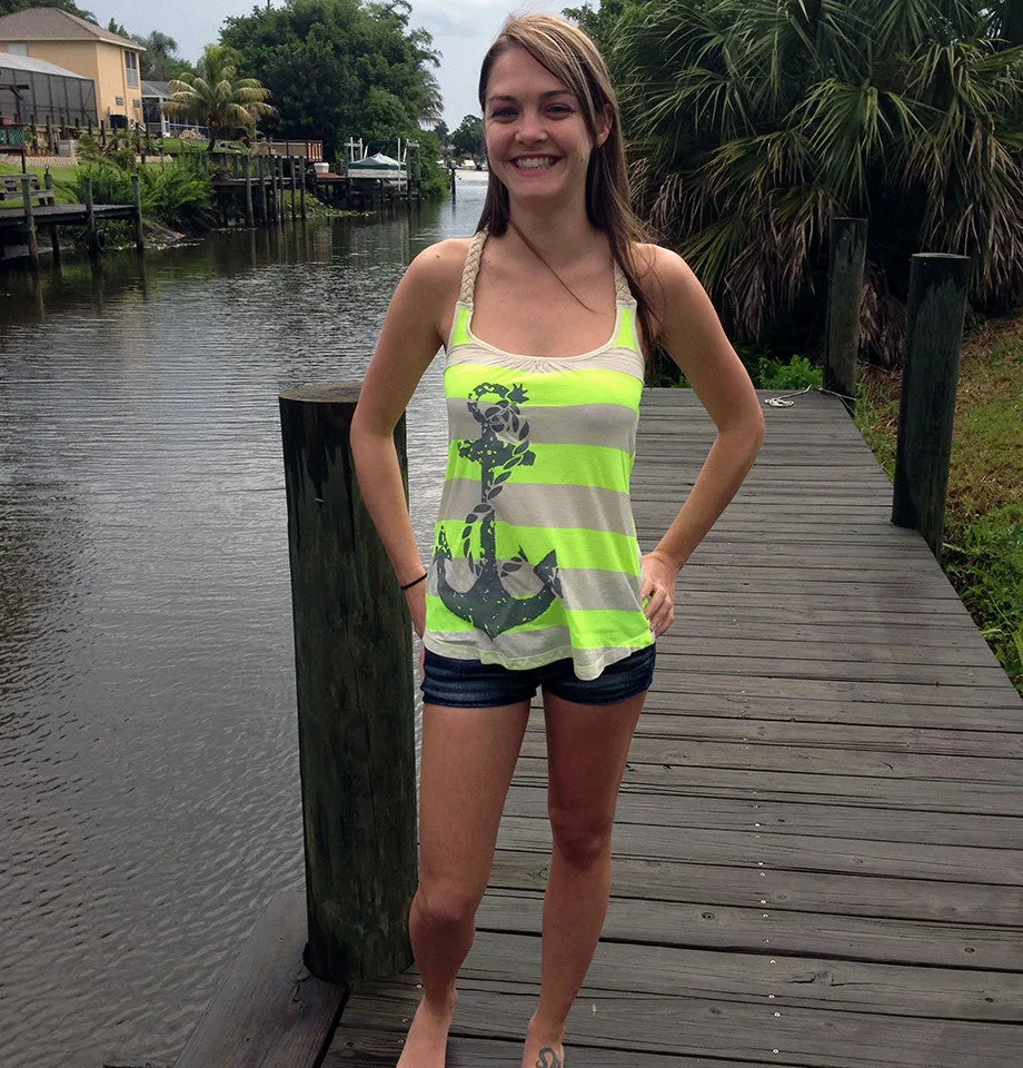 Racerback Tank Top - Country Shore - Rope Anchor - Yellow Striped