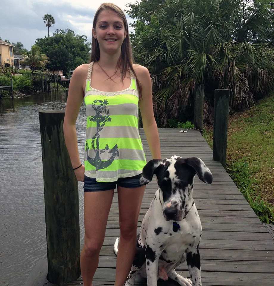 Racerback Tank Top - Country Shore - Rope Anchor - Yellow Striped