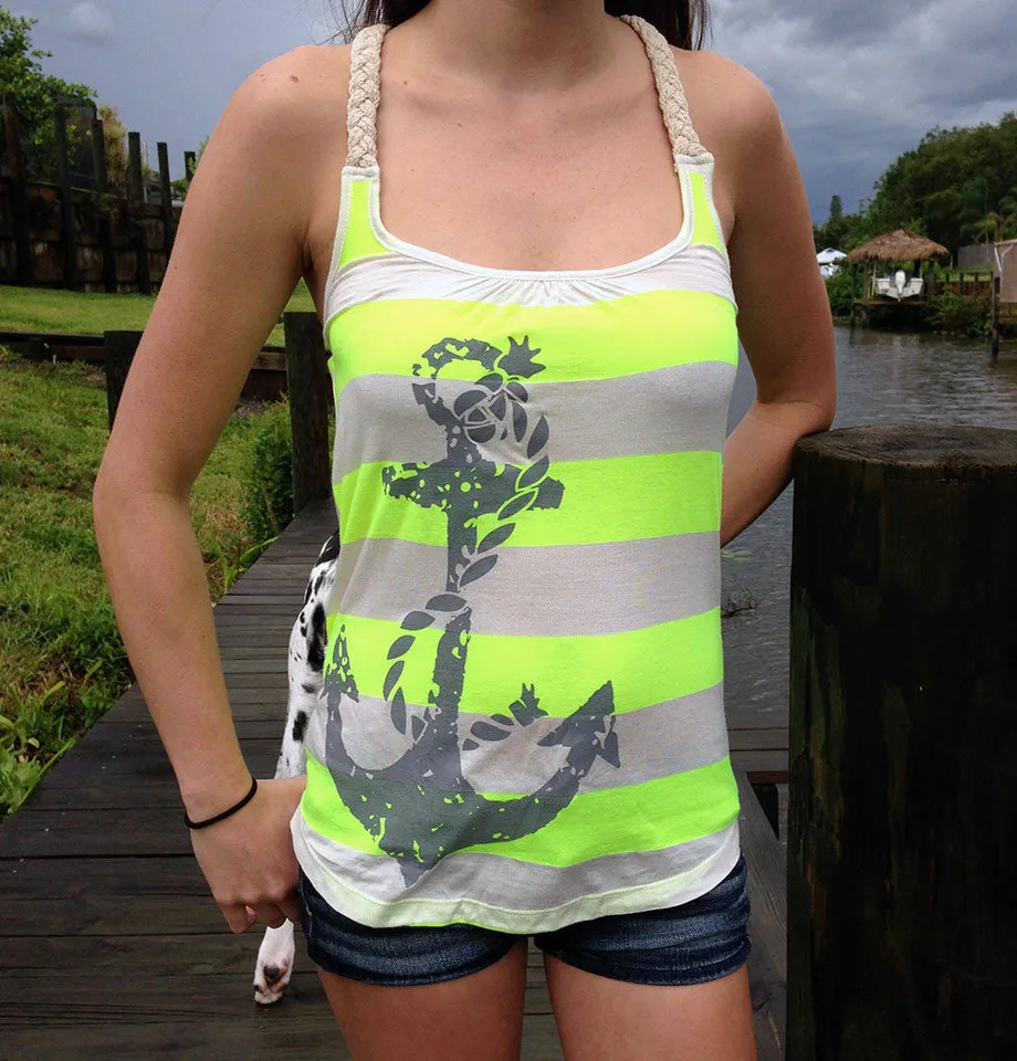 Racerback Tank Top - Country Shore - Rope Anchor - Yellow Striped