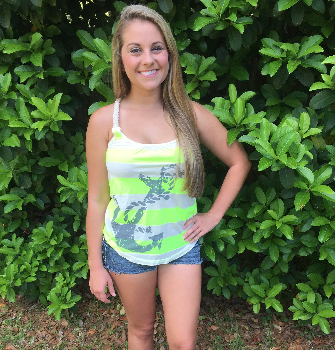 Racerback Tank Top - Country Shore - Rope Anchor - Yellow Striped
