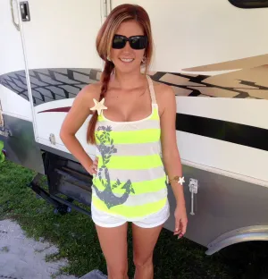 Racerback Tank Top - Country Shore - Rope Anchor - Yellow Striped