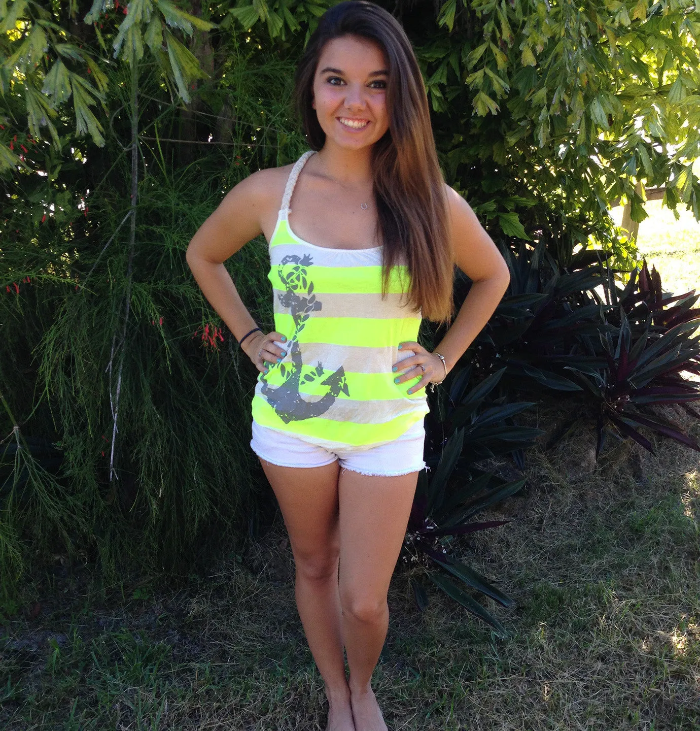Racerback Tank Top - Country Shore - Rope Anchor - Yellow Striped