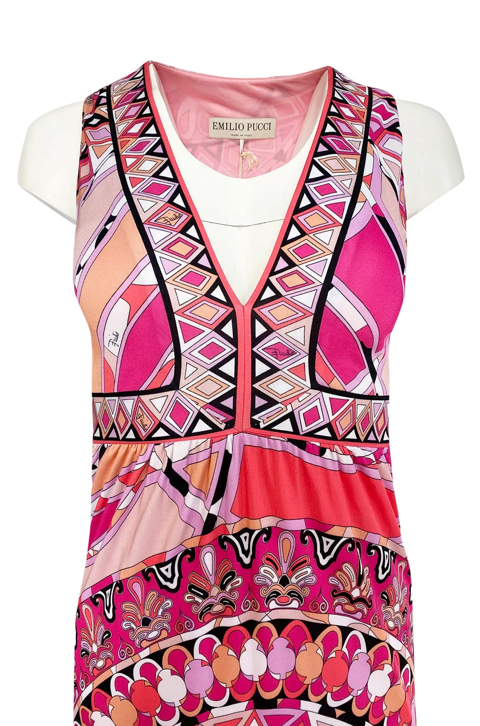 Recent 2000s Emilio Pucci Sleeveless Pink Printed Silk Jersey Dress New w Tags