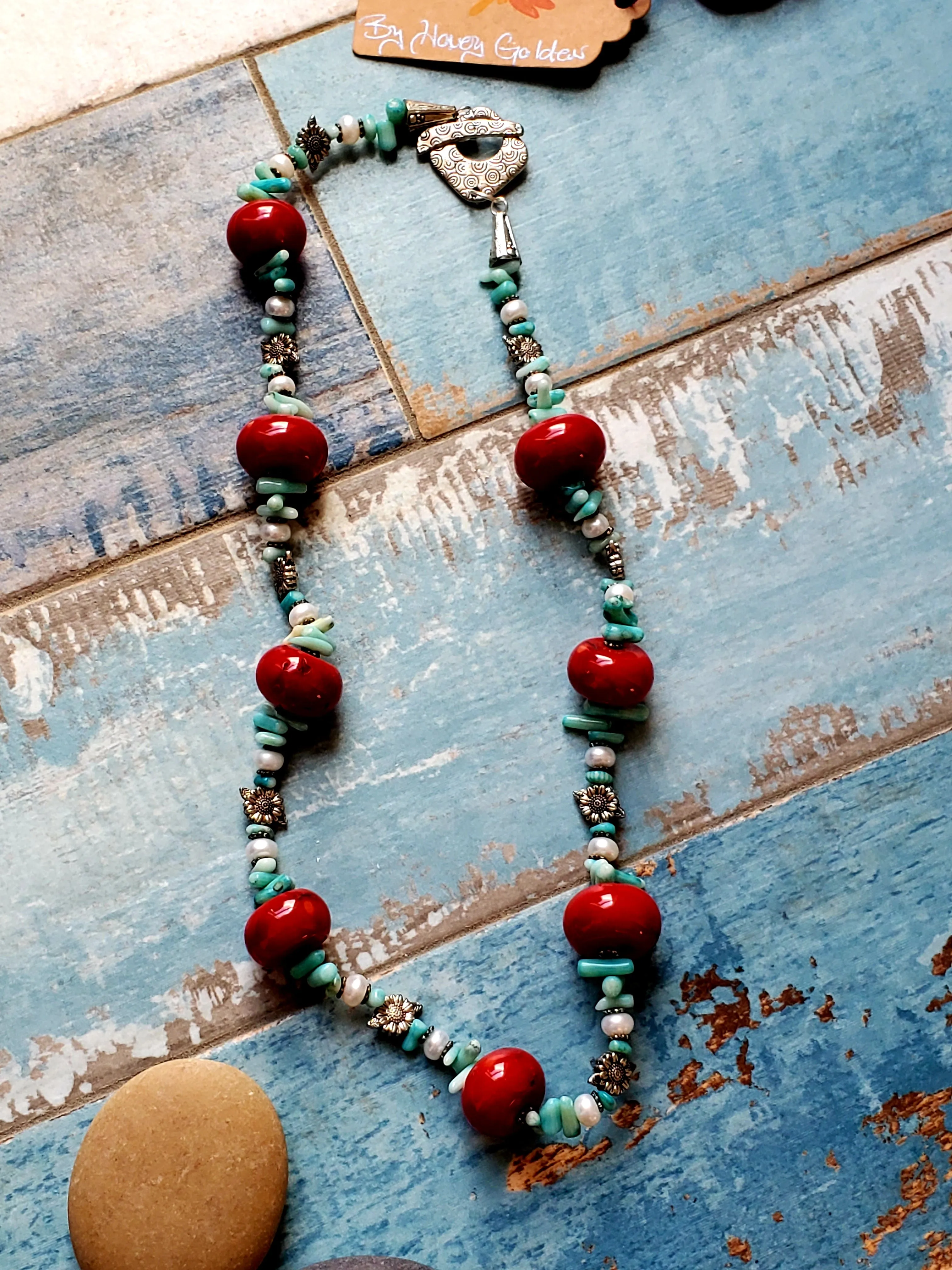 Red and Blue Coral Necklace