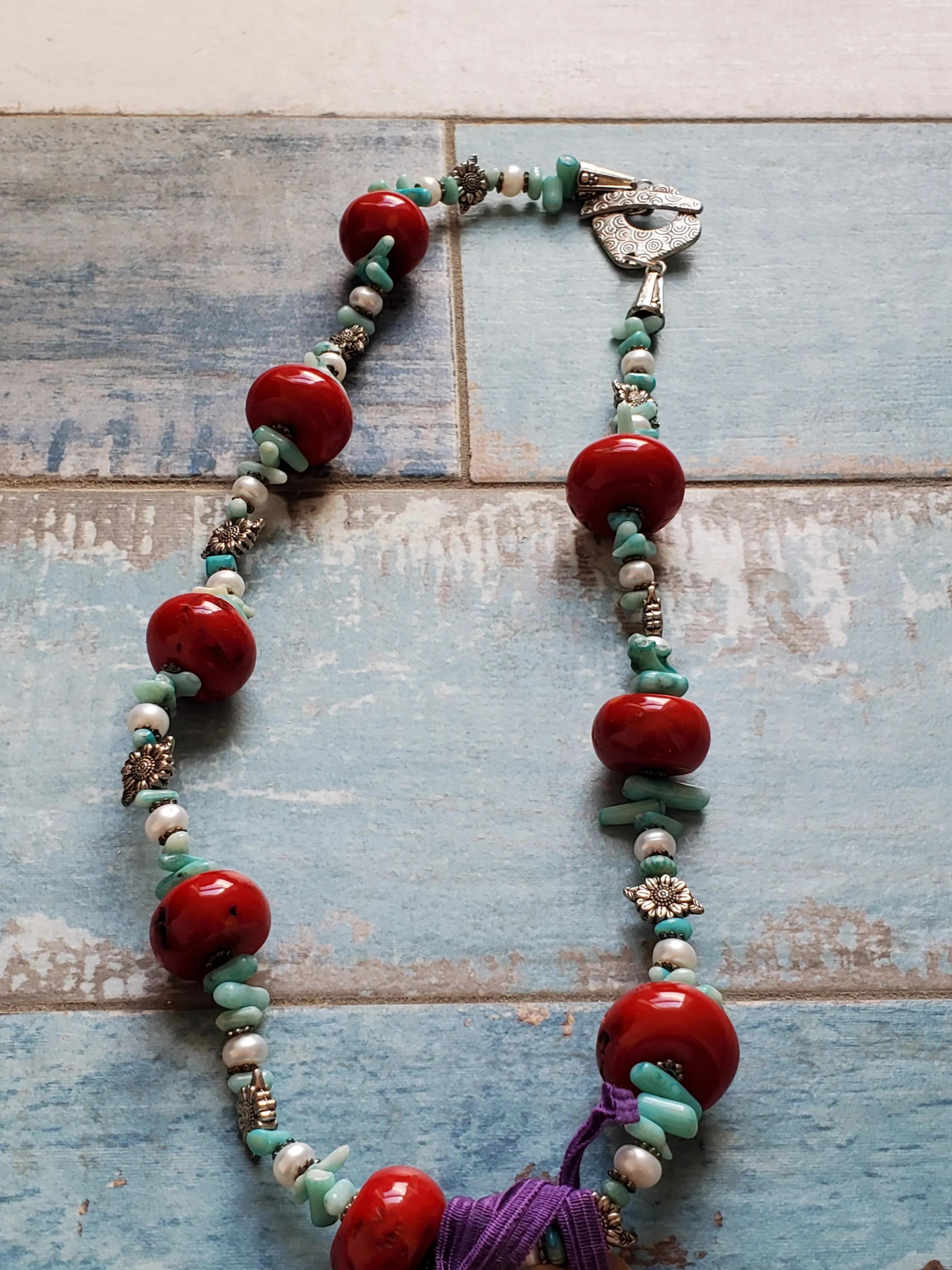 Red and Blue Coral Necklace