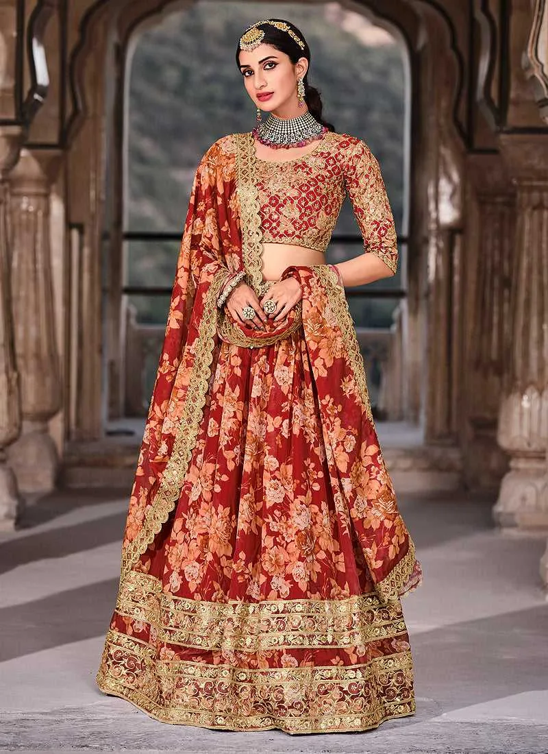 Red Heavy Embroidered Designer Lehenga Choli